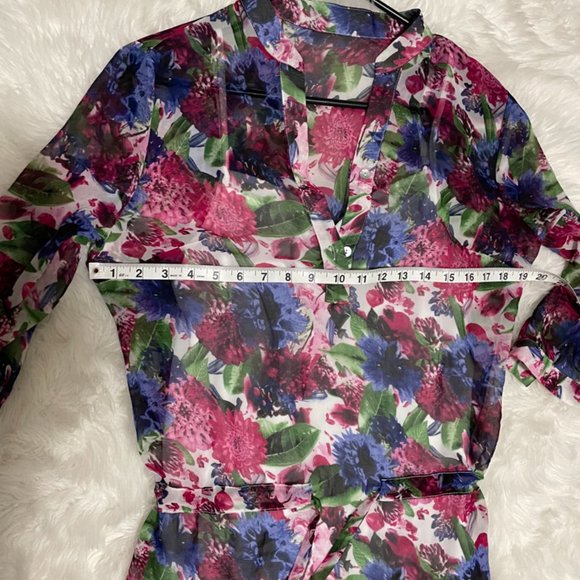 STYLEWE ELENYUN Semi sheer Multicolor Floral Silk Midi Dress with Ivory slip XL - Picture 4 of 16